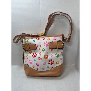 NWT VTG Blossom Collection Crossbody Bag White Multicolor Paw Print Buckle